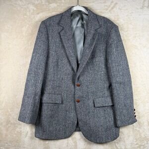 Harris Tweed Mens 42R Grey Herringbone Scottish Wool Blazer Sport Coat USA